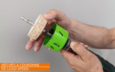 Nouveau dans notre assortiment : foret à couronne ‘Re-load Speed’ avec système de changement rapide et système d’éjection